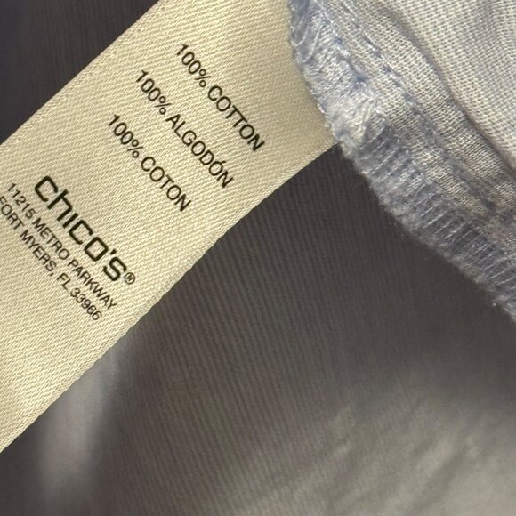 Chicos Size M Light Blue Cotton Textured 3/4 Sleeve Blouse - Picture 3 of 12